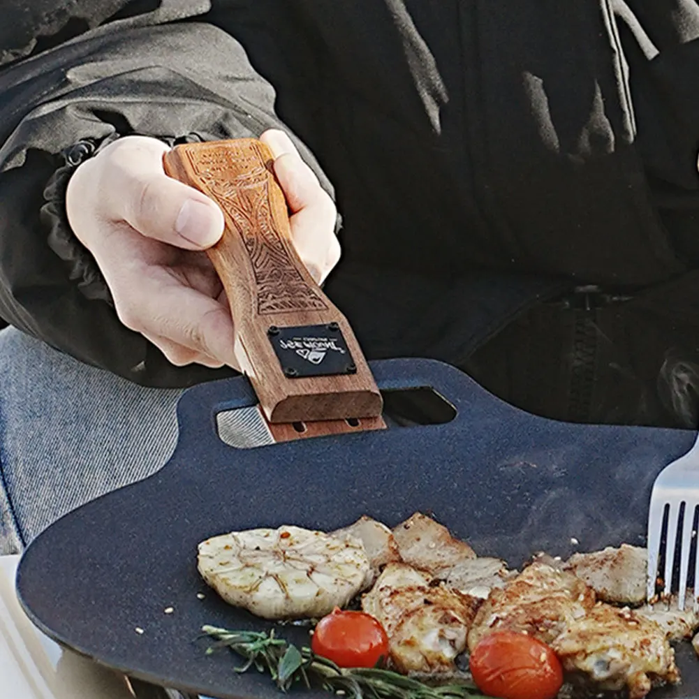 Camping Cooking Dishes - Outdoor Natural Wood Grill Pan Handle