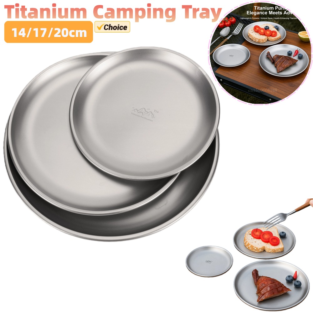 Camping Cooking Utensils Kit - 14/17/20cm Titanium Camping Plate 1/3Pcs Camping