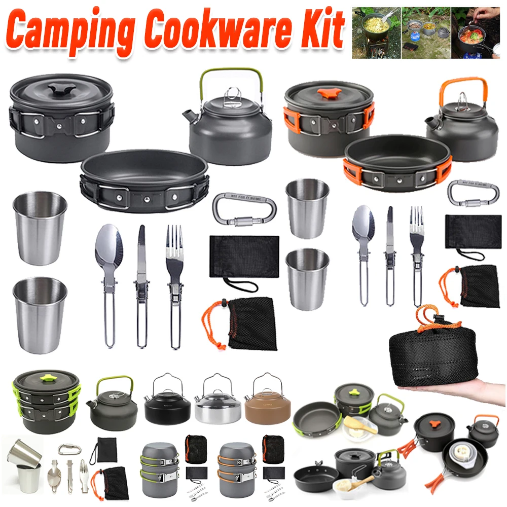 Camping Cooking Utensils Kit - Camping Cookware Kit Kettle Pot Pan