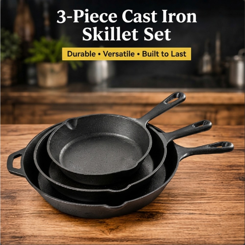 3-Piece Cast Iron Skillet Set, - đánh giá và giá Skillet Cast Iron Camp