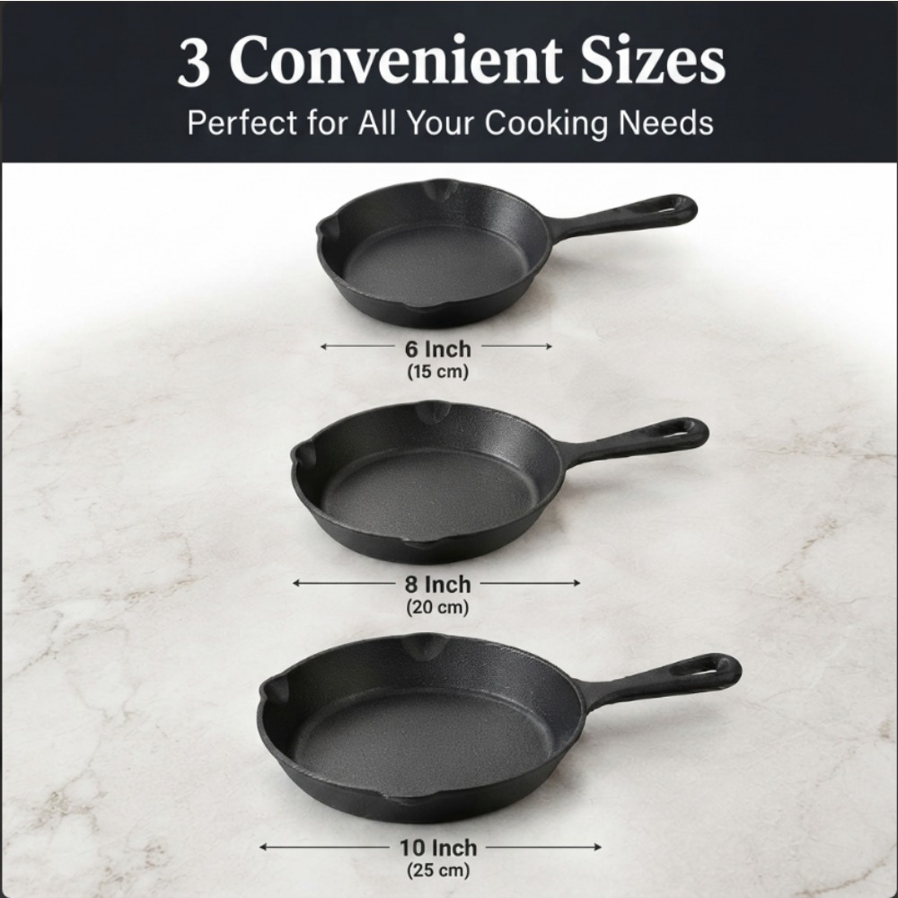 3-Piece Cast Iron Skillet Set, - đánh giá và giá Skillet Cast Iron Camp
