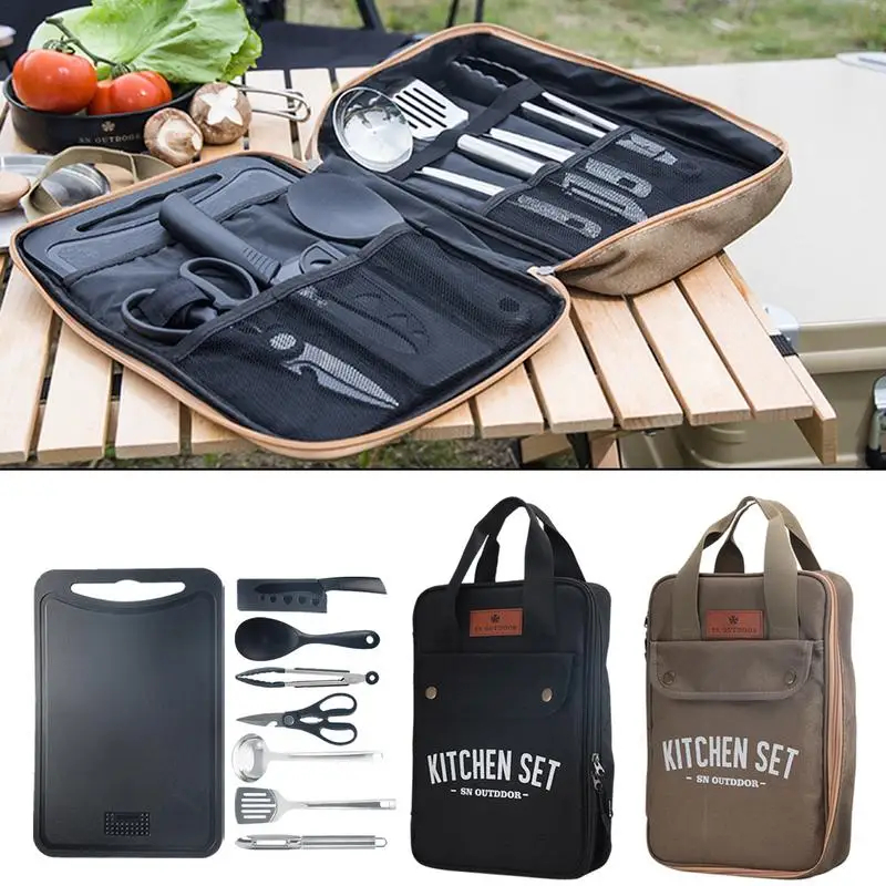 8pcs Camping Kitchen Cookware  - đánh giá và giá Camping Cooking Cutlery Set