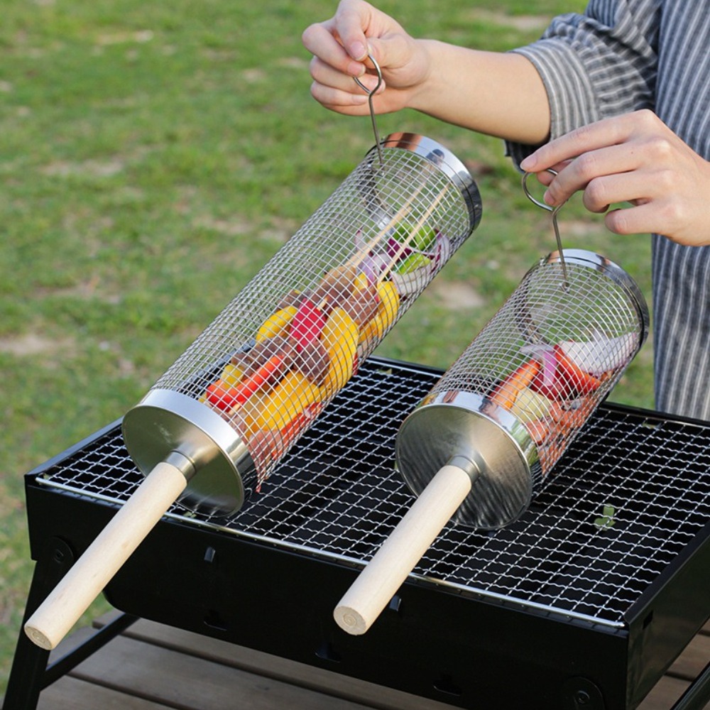 Stainless Steel Rolling BBQ Gr - đánh giá và giá Camping Cooking Basket